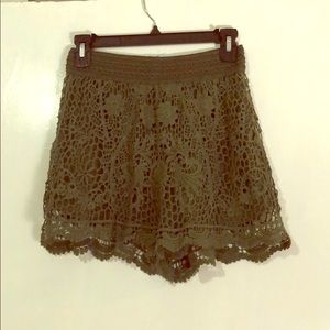 Army Green Crochet Shorts